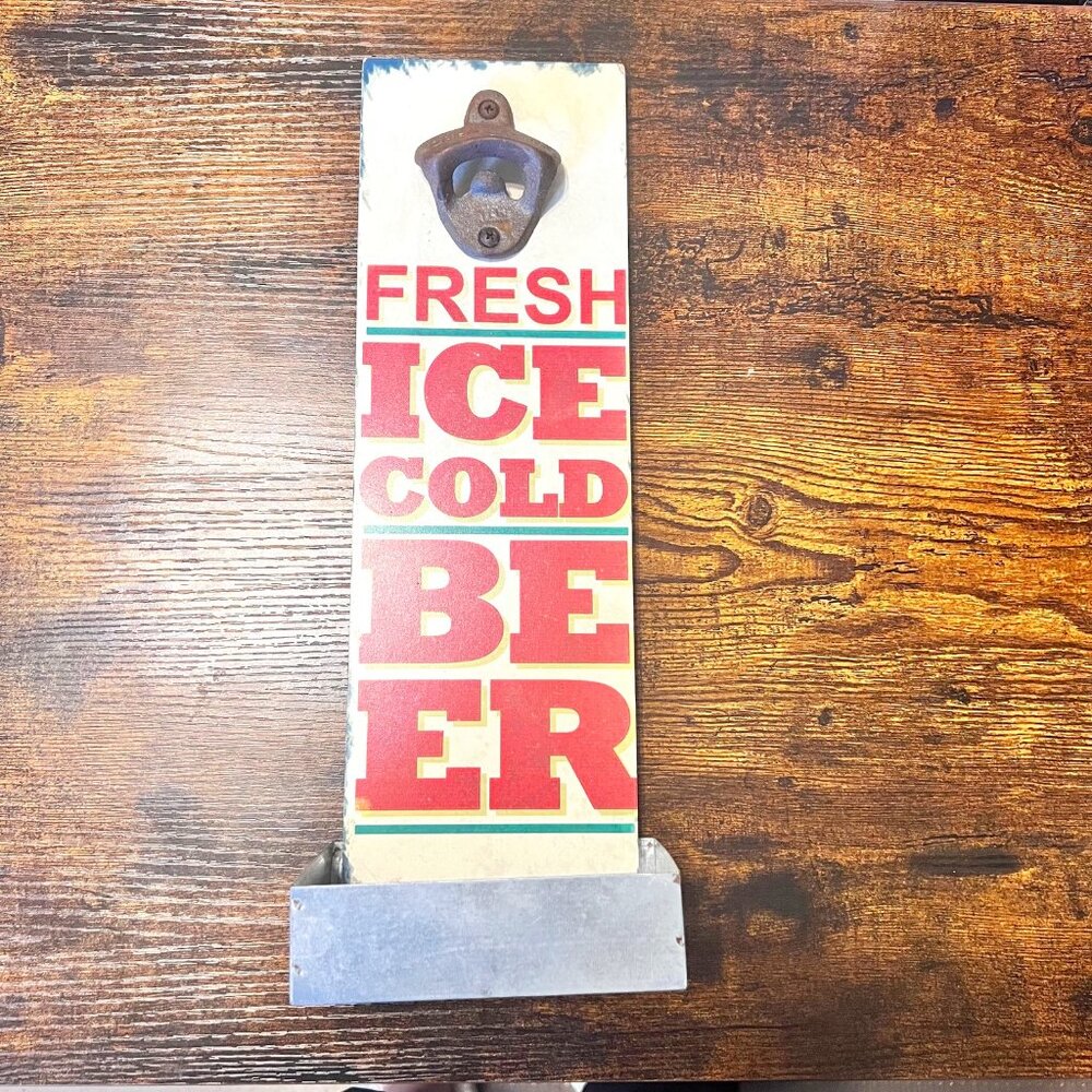 Elements Lifetime Brands-Ice Cold Beer Wall Mounted Bottle Opener & Cap Catcher